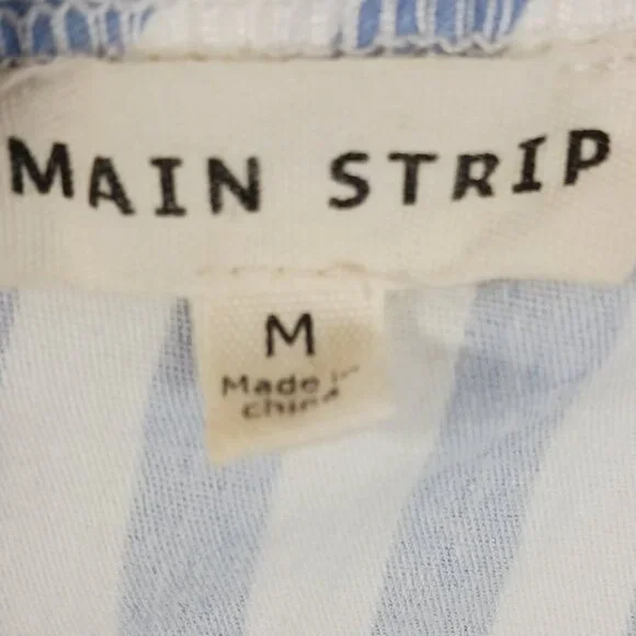 Main Strip, Blue & White Stripe, Off Shoulder Jumpsuit, Spaghetti Straps, Medium - Picture 2 of 14